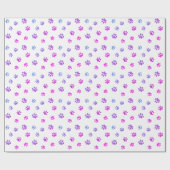 Pink Lila Blue Paw Prints Muster Geschenkpapier (Flach)
