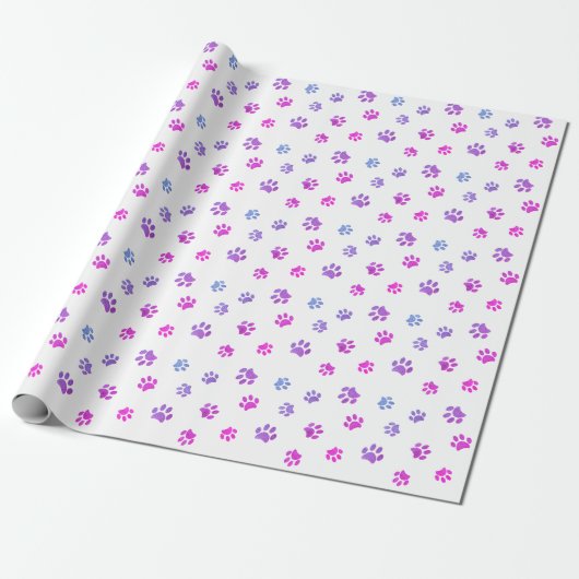 Pink Lila Blue Paw Prints Muster Geschenkpapier (Ungerollt)