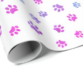 Pink Lila Blue Paw Prints Muster Geschenkpapier (Rolleneckpunkt)