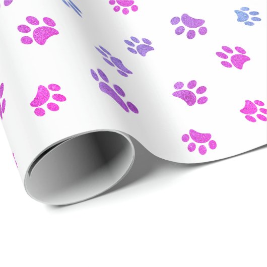 Pink Lila Blue Paw Prints Muster Geschenkpapier (Rolleneckpunkt)