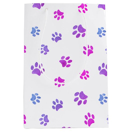 Pink Lila Blue Paw Prints Muster Mittlere Geschenktüte (Vorderseite)