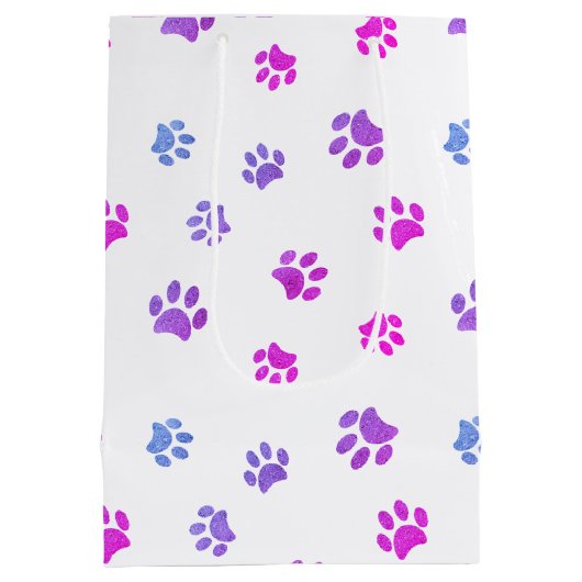 Pink Lila Blue Paw Prints Muster Mittlere Geschenktüte (Rückseite)