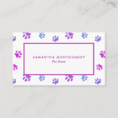 Pink Lila Blue Paw Prints Muster Sitzplatine Visitenkarte (Vorderseite)