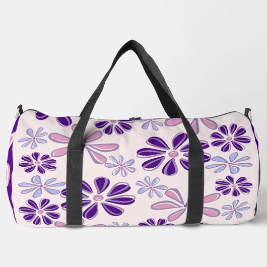 Pink Lila Blume Doodle Muster Duffle Bag (Vorderseite)