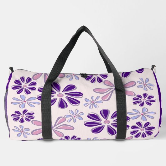 Pink Lila Blume Doodle Muster Duffle Bag (Rückseite)
