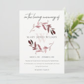 PINK LILA BLUSH FOLIAGE WREATH BEILEID MEMORIAL DANKESKARTE (Stehend Vorderseite)