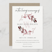 PINK LILA BLUSH FOLIAGE WREATH BEILEID MEMORIAL DANKESKARTE (Vorne/Hinten)