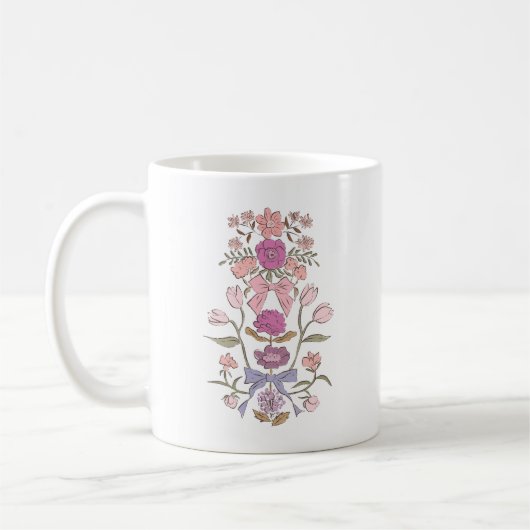 Pink Lila Boho Floral Ribbon Kaffeetasse (Links)