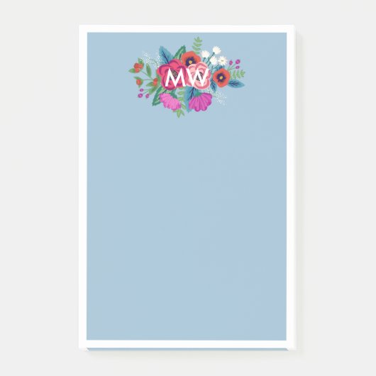 Pink Lila Boho Florals White Monogram Post-it Klebezettel (Vorderseite)