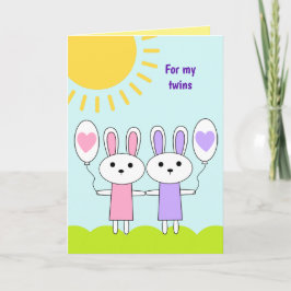 Pink Lila Bunny Twin Girls Ostern Feiertagskarte