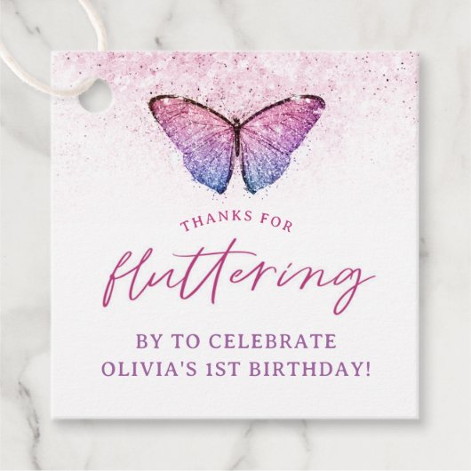 Pink Lila Butterfly 1. Geburtstag Vielen Dank Geschenkanhänger (Vorderseite)