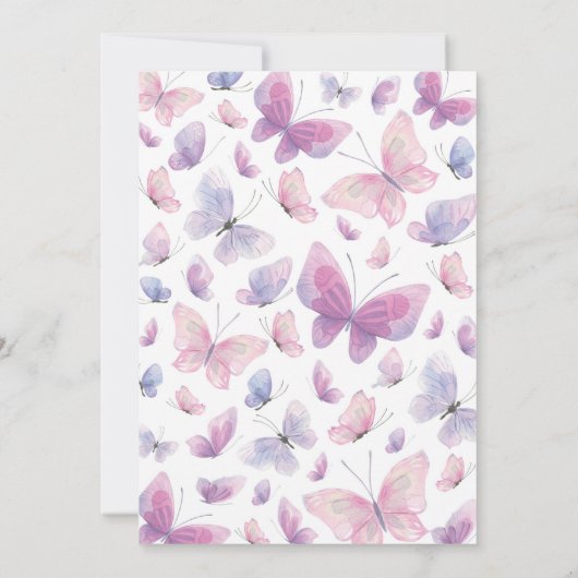 Pink Lila Butterfly Baby Dusche Einladung (Rückseite)