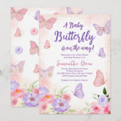 Pink Lila Butterfly Baby Dusche Einladung (Vorne/Hinten)