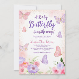 Pink Lila Butterfly Baby Dusche Einladung