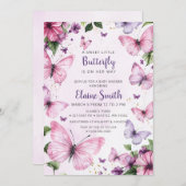 Pink Lila Butterfly Baby Dusche Einladung (Vorne/Hinten)
