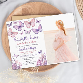 Pink Lila Butterfly Baby Dusche Foto Einladung