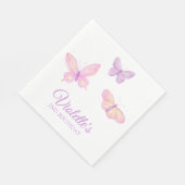 Pink Lila Butterfly Baby Geburtstagsparty Serviette (Ecke)
