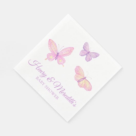 Pink Lila Butterfly Babydusche für Jungen oder Mäd Serviette (Ecke)