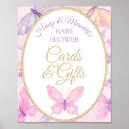 Pink Lila Butterfly Babyduschkarten und Geschenke Poster