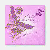 Pink Lila Butterfly Birthday Magnet (Vorne)