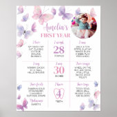 Pink Lila Butterfly First Birthday Meilenstein Poster (Vorne)