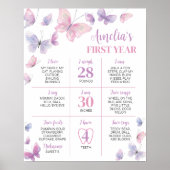 Pink Lila Butterfly First Birthday Meilenstein Poster (Vorne)
