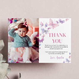 Pink Lila Butterfly Geburtstag Foto Vielen Dank Dankeskarte