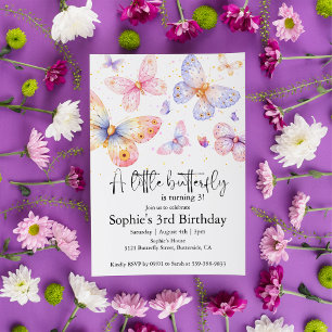 Pink Lila Butterfly Girl All Ages Geburtstag Einladung