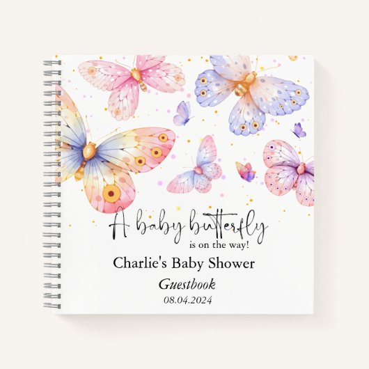 Pink Lila Butterfly Girl Baby Showbook Notizblock (Vorderseite)
