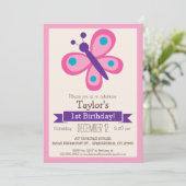 Pink & Lila Butterfly, Girl's Birthday Party Einladung (Stehend Vorderseite)