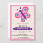 Pink & Lila Butterfly, Girl's Birthday Party Einladung (Vorne/Hinten)