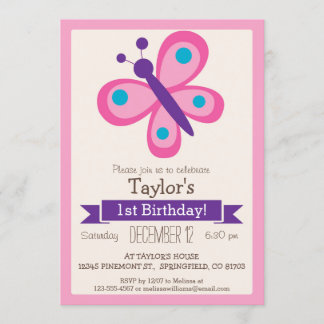 Pink & Lila Butterfly, Girl's Birthday Party Einladung