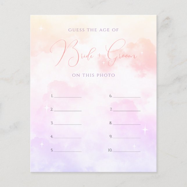 Pink Lila Cloud Nine Guess of Age Bridal Game (Vorderseite)