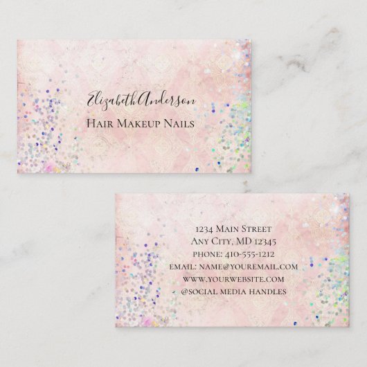 Pink Lila Confetti Girly Trendy Sparkasse Visitenkarte (Vorne/Hinten)