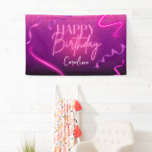 Pink Lila Confetti Neon Lights Happy Birthday Banner (Insitu)