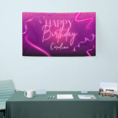 Pink Lila Confetti Neon Lights Happy Birthday Banner (Messeveranstaltung)