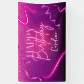Pink Lila Confetti Neon Lights Happy Birthday Banner (Vertikal)