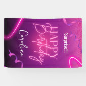 Pink Lila Confetti Neon Überraschung Geburtstag gl Banner (Horizontal)