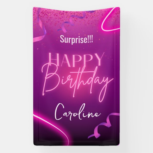 Pink Lila Confetti Neon Überraschung Geburtstag gl Banner (Vertikal)