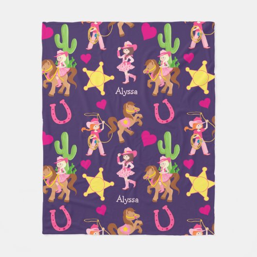 Pink Lila Cowgirl Pattern Kinder Fleecedecke (Vorderseite)