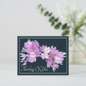 Pink/Lila Crocus Grauer Hintergrund Postkarte (Stehend Vorderseite)