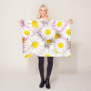 Pink Lila Daisy Blume Pattern Fleecedecke