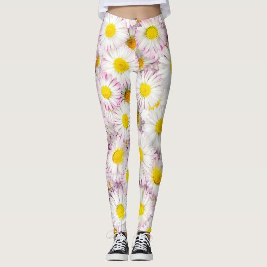 Pink Lila Daisy Blume Pattern Leggings (Vorderseite)