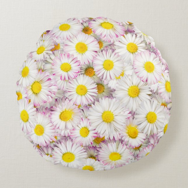 Pink Lila Daisy Blume Pattern Rundes Kissen (Vorderseite)