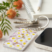Pink Lila Daisy Blume Pattern Schlüsselanhänger (Vorderseite rechts)