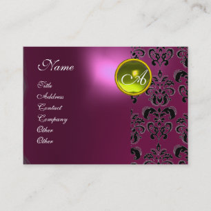 PINK LILA DAMASK YELLOW TOPAZ MONOGRAMM ,fuchsia Visitenkarte