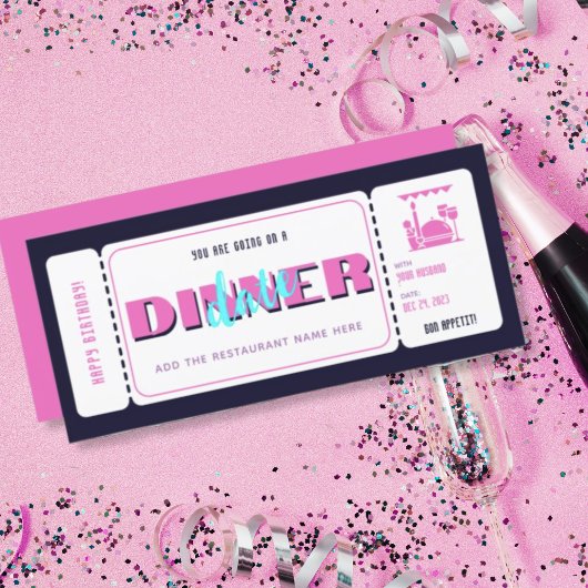 Pink Lila Dinner Date Gutschein Ticket