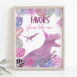 Pink Lila Dinosaurier Geburtstag Gefallen Zeichen Poster