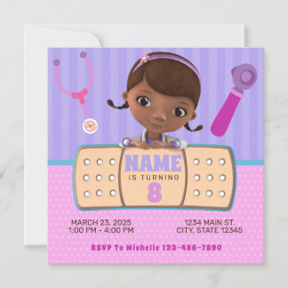 Pink Lila Doc Stuffins Geburtstag Einladung