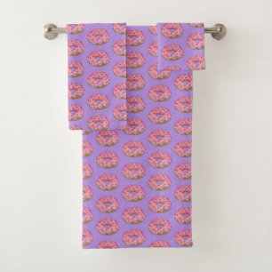 Pink Lila Donut Doughnut Sprinkles Junk Food Badhandtuch Set